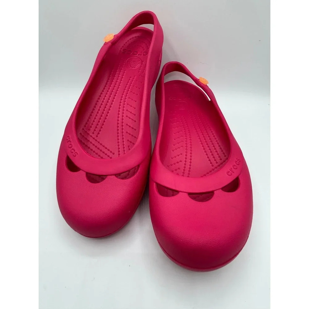 Crocs Shayna Women Sz 11 Pink Mary Jane Slingback Flat Shoes Comfort Clogs